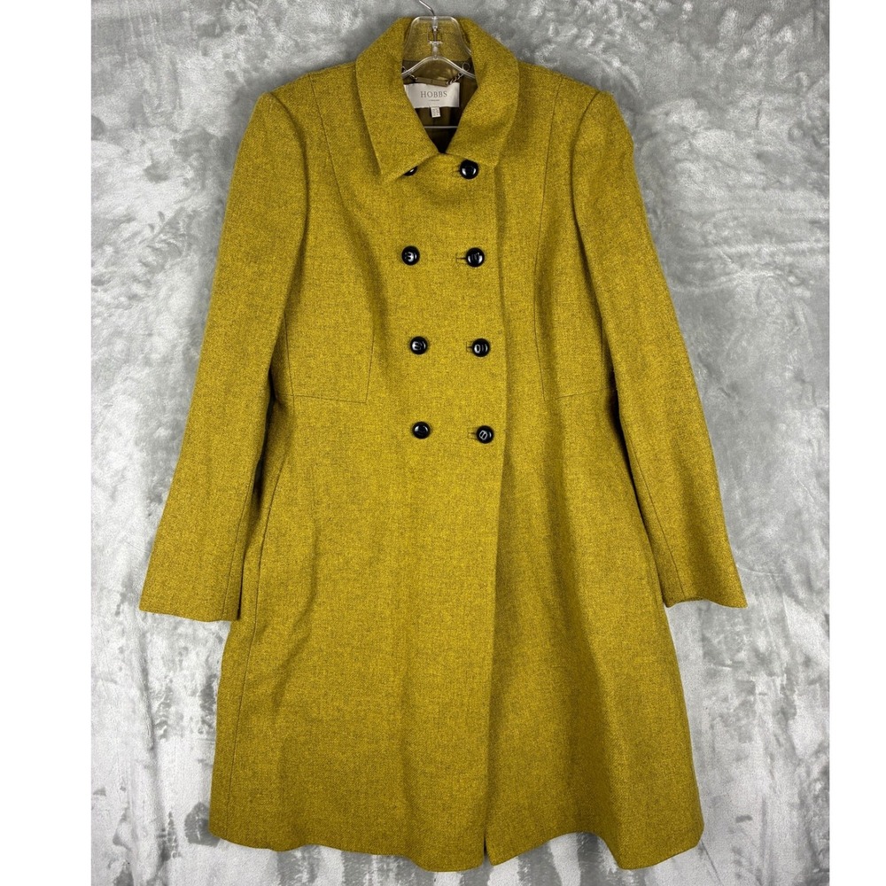 Hobbs London Karpo Double Breasted Coat Mustard Yellow Wool Blend Womens Size 8